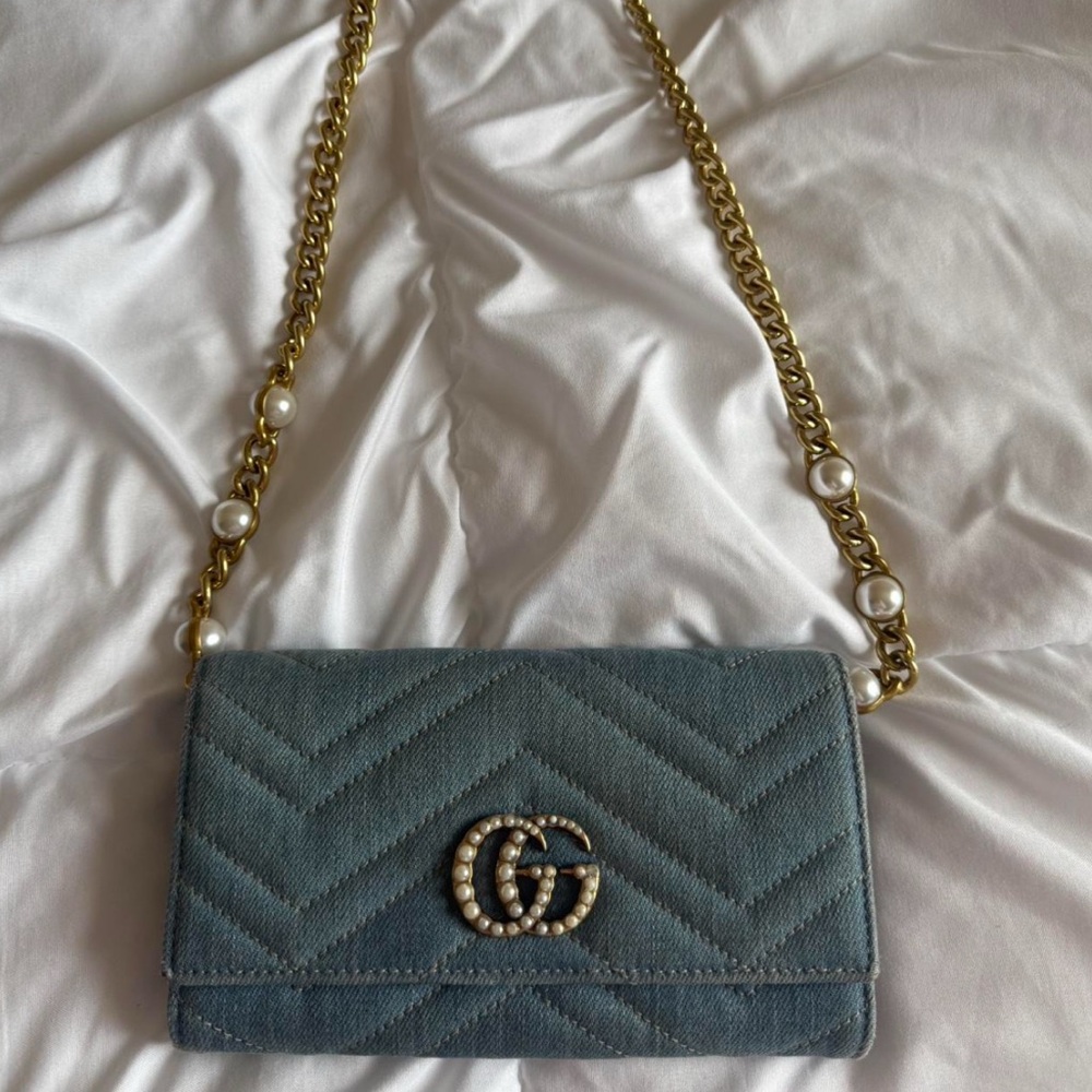 Gucci GG Marmont denim pearl continental wallet